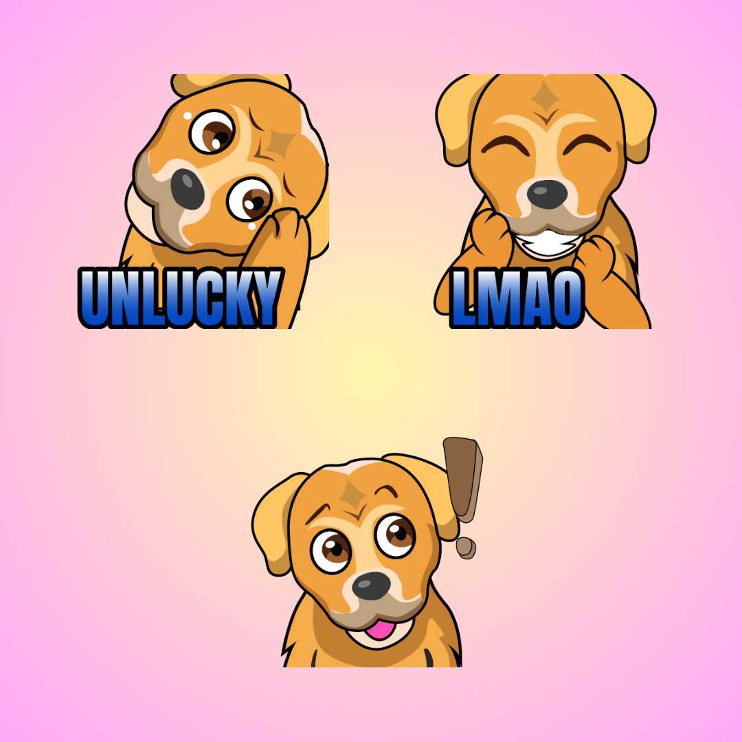 Custom Dog Twitch Emote Commissions - Bring Joy and Humor to Your Stream

Liven up your Twitch stream with our delightful dog emote pack. These high-quality emotes capture the lovable and humorous expressions of a dog, including UNLUCKY, LMAO, and LOL. Perfect for engaging your audience on Twitch, Discord, YouTube, and any platform that supports emotes, these commissions will make your channel more fun and interactive.

Key Features:

Adorable Designs: Custom emotes featuring a cute and expressive dog.
Versatile Use: Ideal for Twitch, Discord, YouTube, and any platform that supports emotes.
High Quality: Professionally designed emotes to enhance your stream's visual appeal.
Expressive Collection: Includes UNLUCKY, LMAO, and LOL emotes to capture a range of emotions.
Why Choose Our Dog Emotes?
Our Twitch emote commissions are crafted with attention to detail, ensuring that each emote perfectly represents the playful and expressive nature of a dog. Whether your viewers are experiencing a moment of bad luck, laughing out loud, or finding something hilariously amusing, our dog emotes will add a charming and relatable touch to your stream.

Order your dog emote pack today and give your stream a delightful and engaging boost with these adorable and expressive designs!