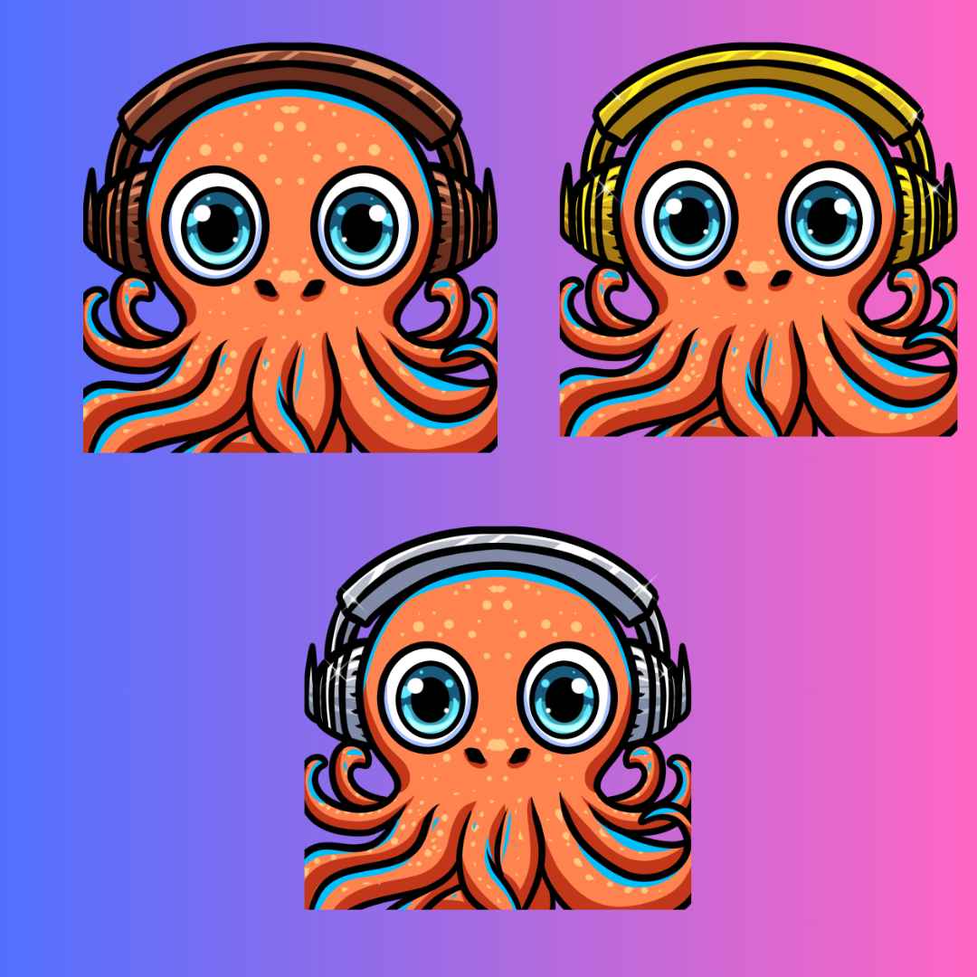 Custom Twitch Chat Badges Pack - Celebrate Loyalty with Unique Octopus-Themed Designs