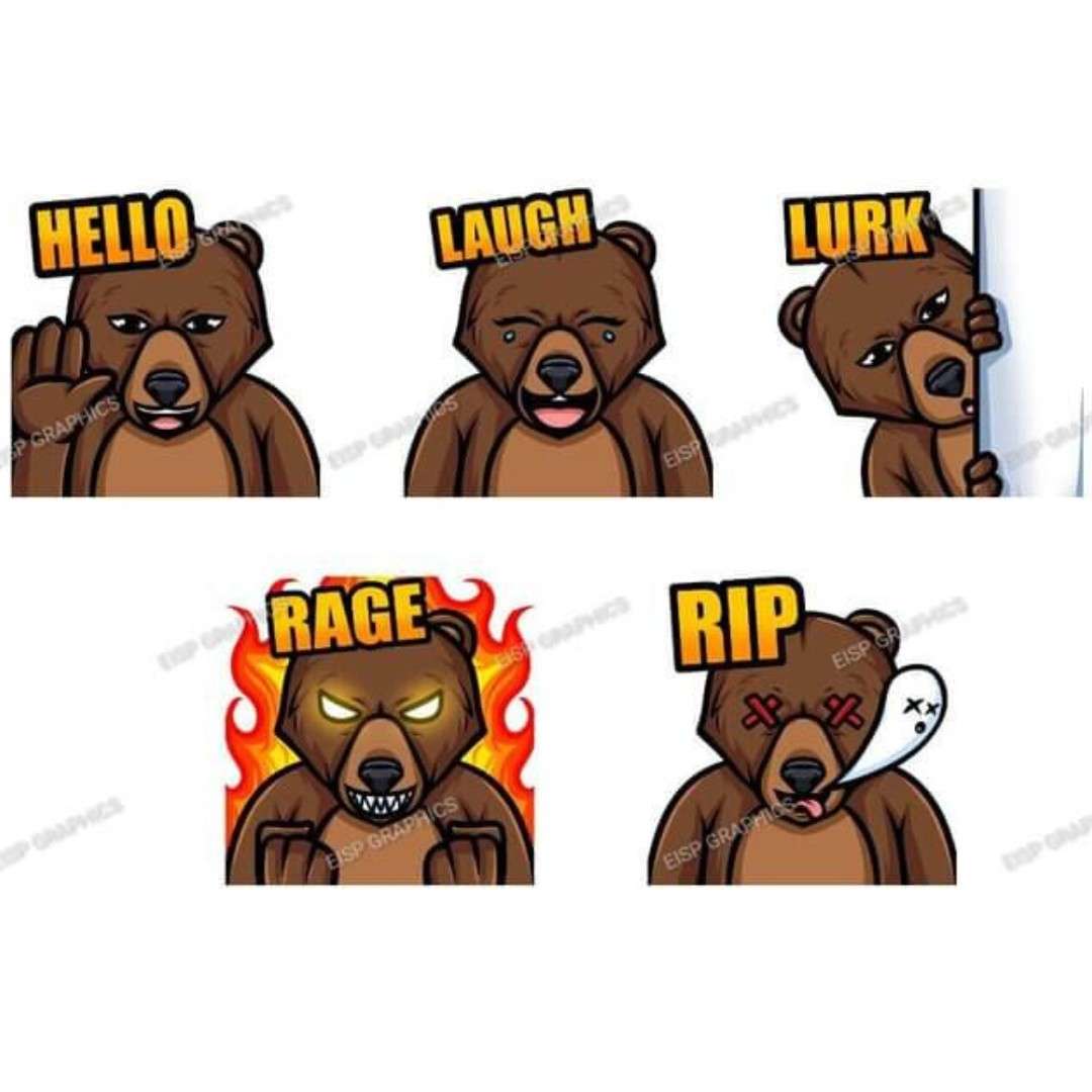 Custom Brown Bear Twitch Emote Commissions - Add Fun and Flair to Your Stream

Bring a touch of charm and humor to your Twitch stream with our unique brown bear emote pack. This collection of five high-quality emotes captures a range of emotions with adorable and expressive brown bear designs, including RAGE, RIP, HELLO, LAUGH, and LURK. Perfect for Twitch, Discord, YouTube, and any platform that supports emotes, these commissions will make your channel more engaging and lively.

Key Features:

Adorable Designs: Custom emotes featuring a cute and expressive brown bear.
Versatile Use: Ideal for Twitch, Discord, YouTube, and any platform that supports emotes.
High Quality: Professionally designed emotes to enhance your stream's visual appeal.
Expressive Collection: Includes RAGE, RIP, HELLO, LAUGH, and LURK emotes to capture a wide range of emotions.
Why Choose Our Brown Bear Emotes?
Our Twitch emote commissions are crafted with meticulous attention to detail, ensuring that each emote is not only visually appealing but also captures the perfect expression for any moment. Whether your viewers are celebrating a victory, mourning a defeat, or just hanging out, our brown bear emotes will add a playful and engaging element to your stream.

Order your brown bear emote pack today and give your stream the fun and dynamic boost it deserves with these delightful and expressive designs!